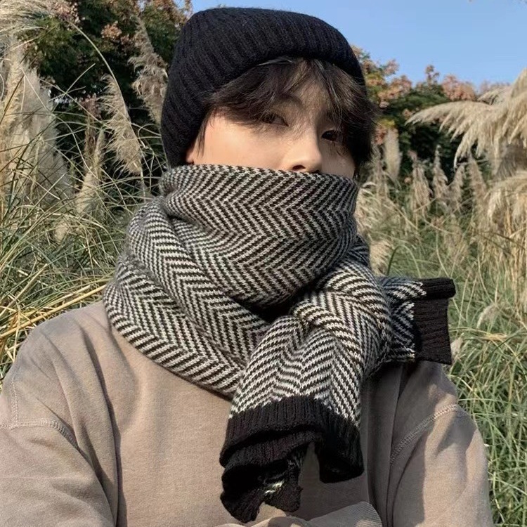 겨울 남녀 동형 스카프 헤링본 한국판 커플 백합 니트 털실 보온 강화 마름모꼴 목도리