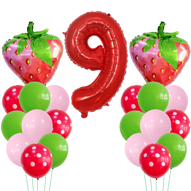 Casual Cute Number Strawberry Aluminum Film Birthday Festival Balloons display picture 14