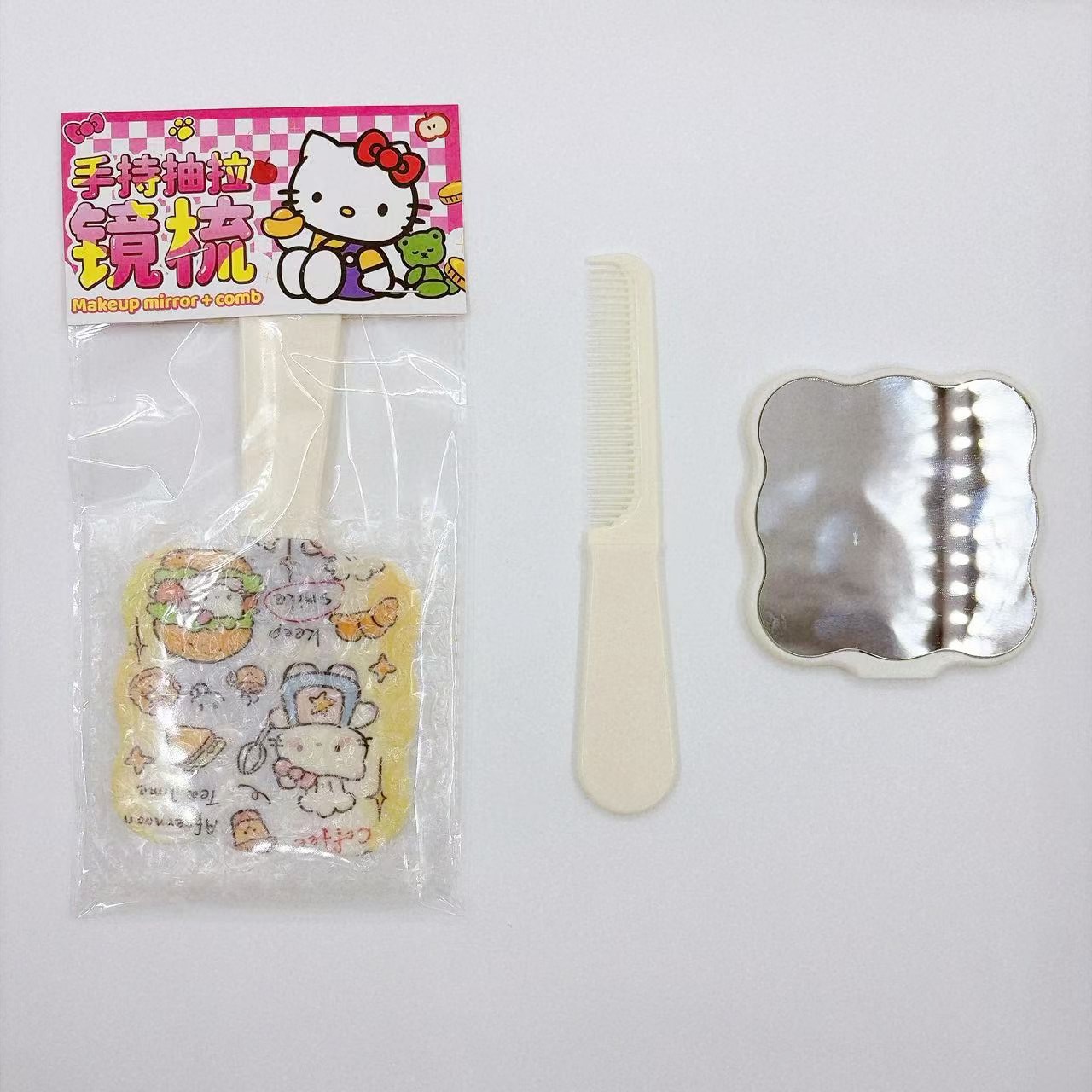 Espejo de extracción de mano pein 2 - en - 1 pein espejo tipo dibujos animados manejo portátil dormitorio maquillaje lindo nuevo maquillaje