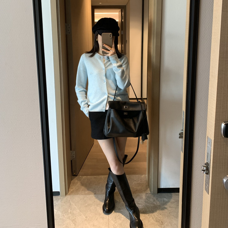 早秋新款 女款表情笑脸刺绣圆领宽松日常通勤百搭6色长袖针织开衫|undefined