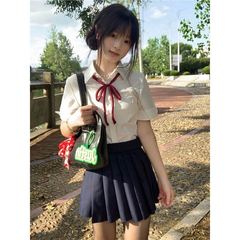 オリジナルjk制服半袖ウエスト白シャツ学生スーツ学校の提供感ウエスト痩せシャツのスカートセット