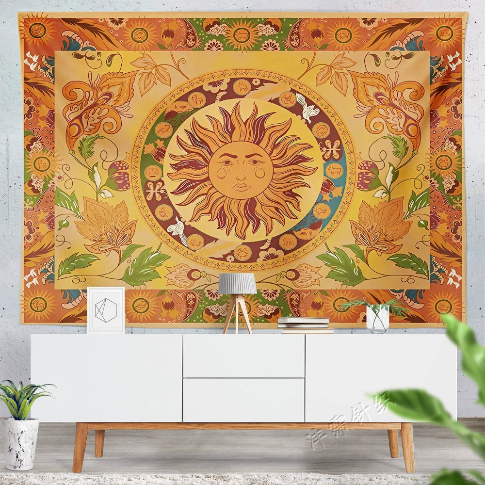 Трансграничные горячие продажи желтый бог солнца Луна Бог гобелен украшения стены фон ткань узор подвесная ткань