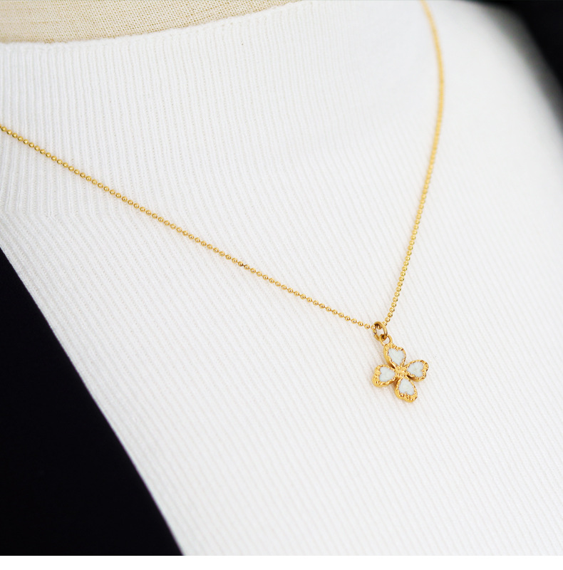 Leaf, Flower Pattern Wholesale Jewelry Casual Retro French Style Leaf Flower Titanium Steel Enamel Pendant Necklace