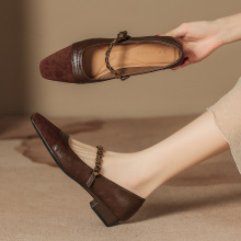 H8563-1玛丽珍单鞋女夏新款小众拼色一脚蹬粗跟惠州女鞋外穿鞋子