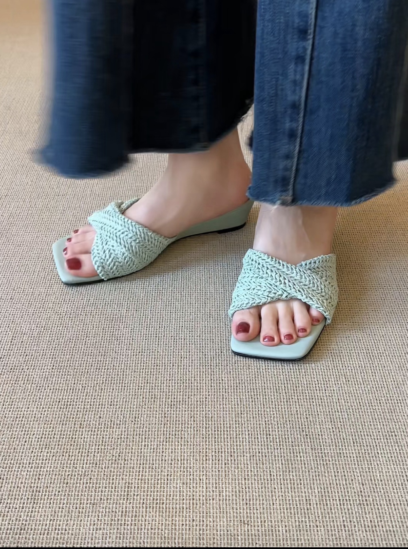 Sandal cao gót nữ quai chéo mũi vuông hở ngón, gót thô 6 cm — Cao gót màu trắng gạo 6 cm chi tiết 8