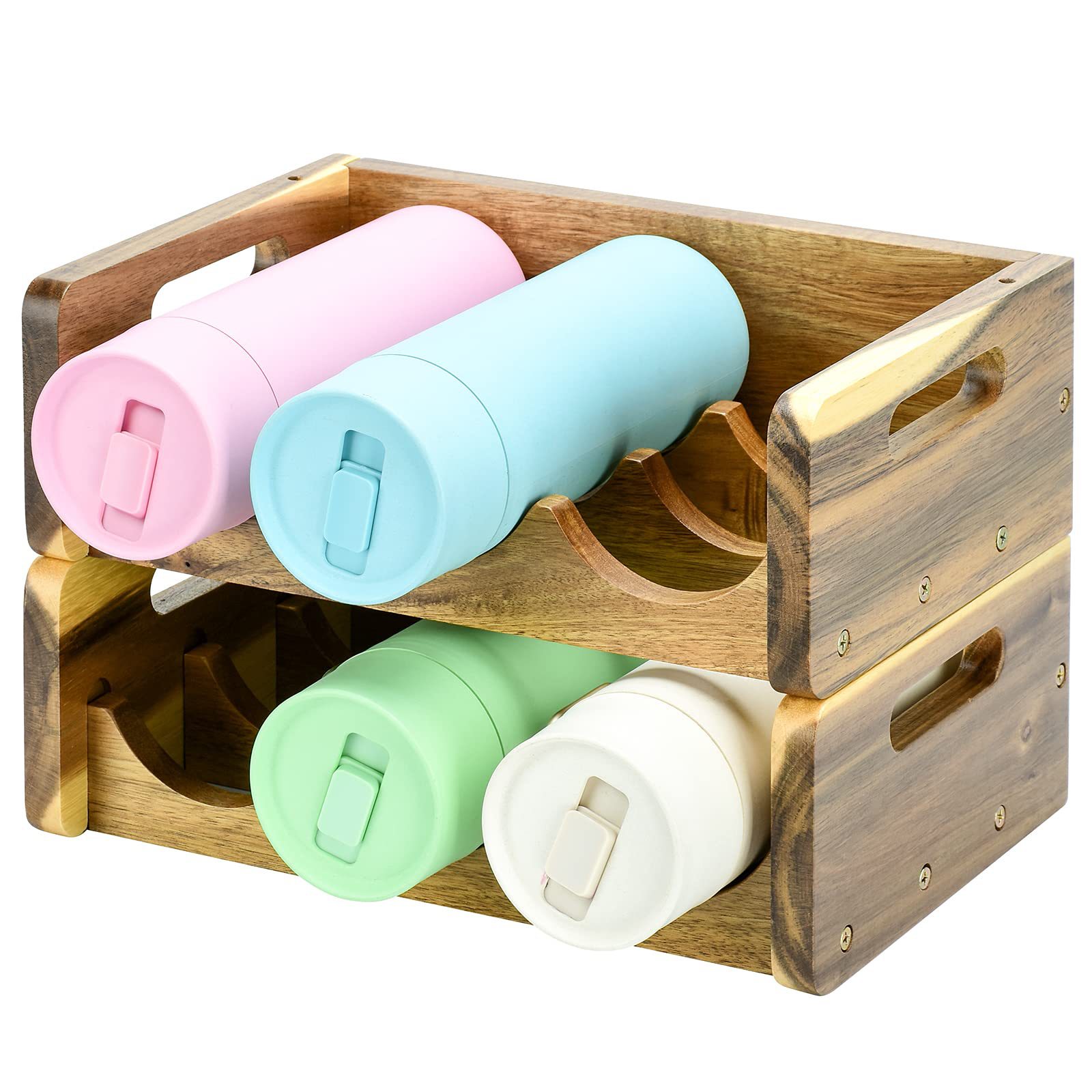 Acacia Wood Water Bottle Storage Rack Kitchen Food Cabinet Water Bottle Storage Rack Cabinet Household Cup Storage Rack Wine Bottle Rack