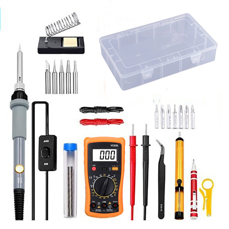 跨境电烙铁60W可调温电子维修焊接VC830L万用表工具包套装27件套