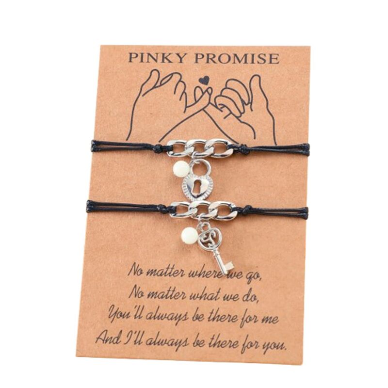 Creative Heart-Shaped Key and Lock Pendant Luminous Beads Hand-Woven Couple Bracelet Hand Rope 2-Piece Set - Couple Bracelet