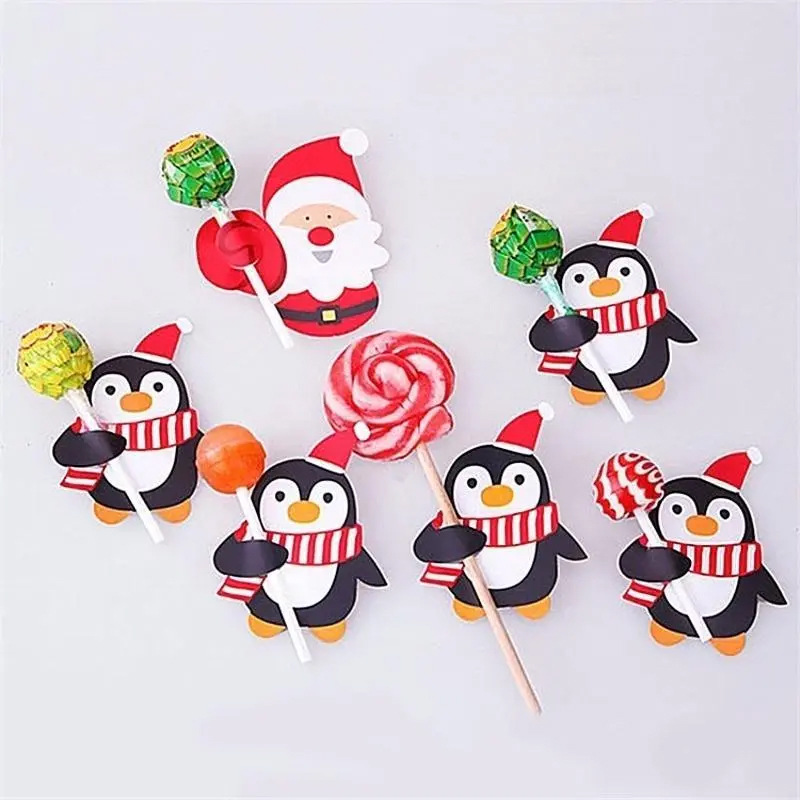 50片圣诞棒棒糖纸卡卡通圣诞老人企鹅雪人糖果礼品袋包装新年派