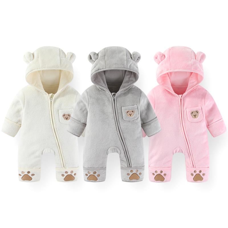 Shuaijia Baby Autumn and Winter Jumpsuit, Fleece-Lined and Thickened for Warmth, Suitable for Outdoor Wear, Unisex Baby Romper, Newborn Winter Clothing