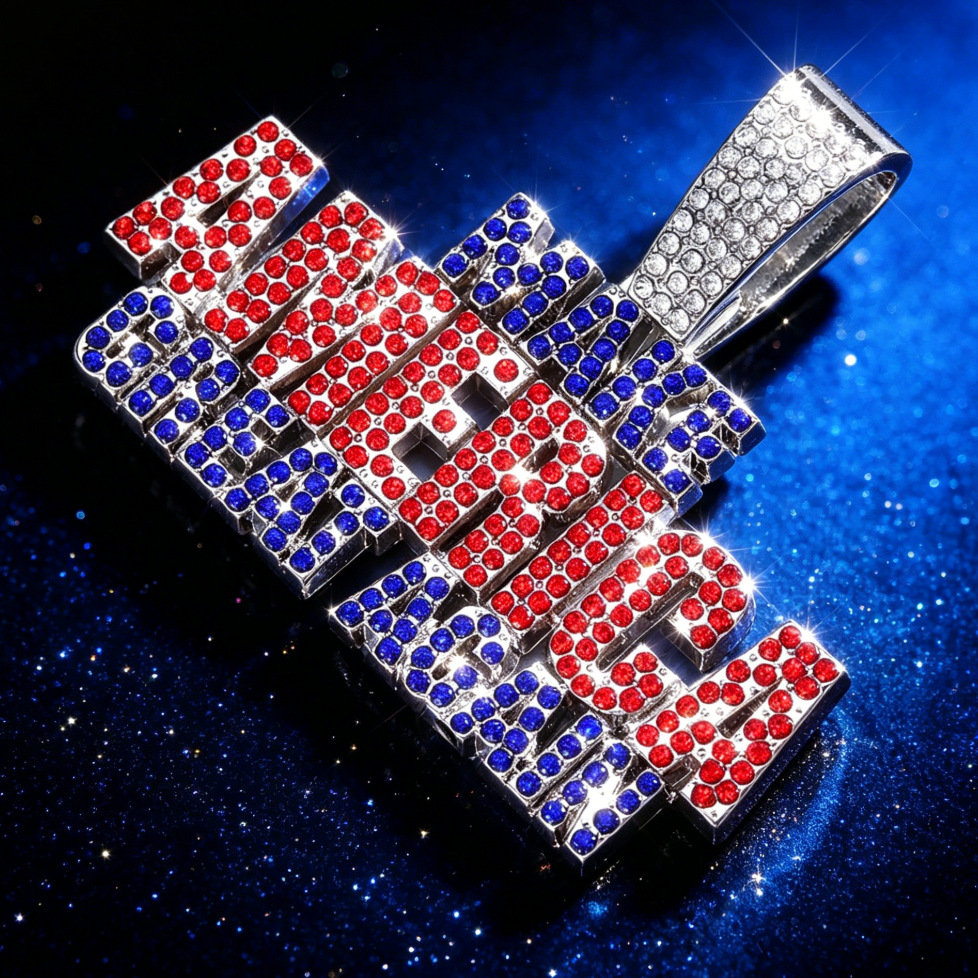 Amazon venta caliente Europa y América Hip Hop accesorios para hombres dominantes llenos de diamantes MAKE AMERICA colgante de letras cadena cubana