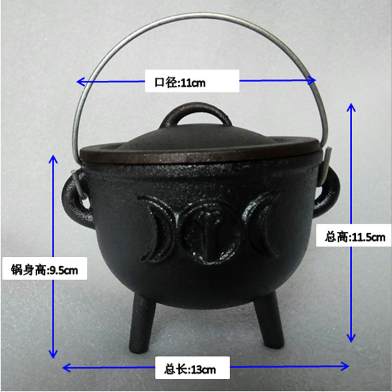 Olla de tres patas, hierro fundido, adornos retro hechos a mano, ollas en llamas, accesorios ceremoniales decorativos, formas geométricas chinas