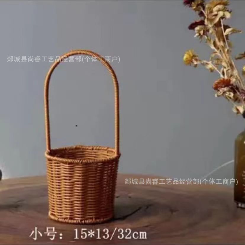 Cestas de flores tejidas a mano tejidas de paja bambú tejidas de flores tejidas a mano imitación de vid y fruta huevo caja de regalo cesta pastoral