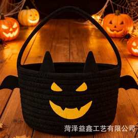 跨境新年收纳篮蝙蝠形手提糖果礼品篮棉绳编织收纳筐零食糖果篮