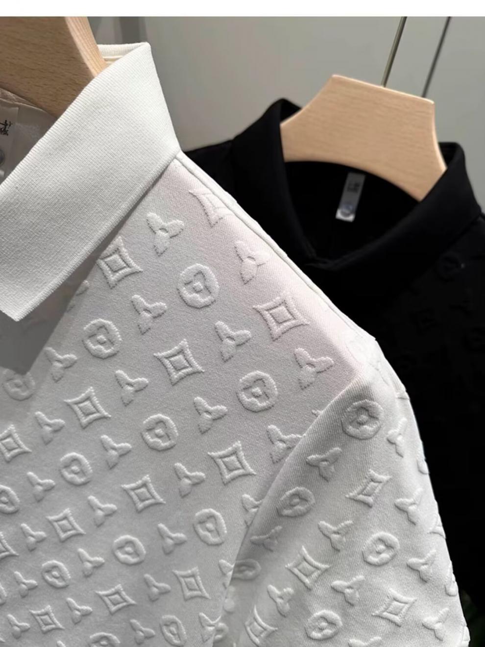 Couple Outfits Short Sleeved Slim Fit Round Neck Jacquard Polo Shirts Trendy Summer T Shirts For Men_viptrois.com
