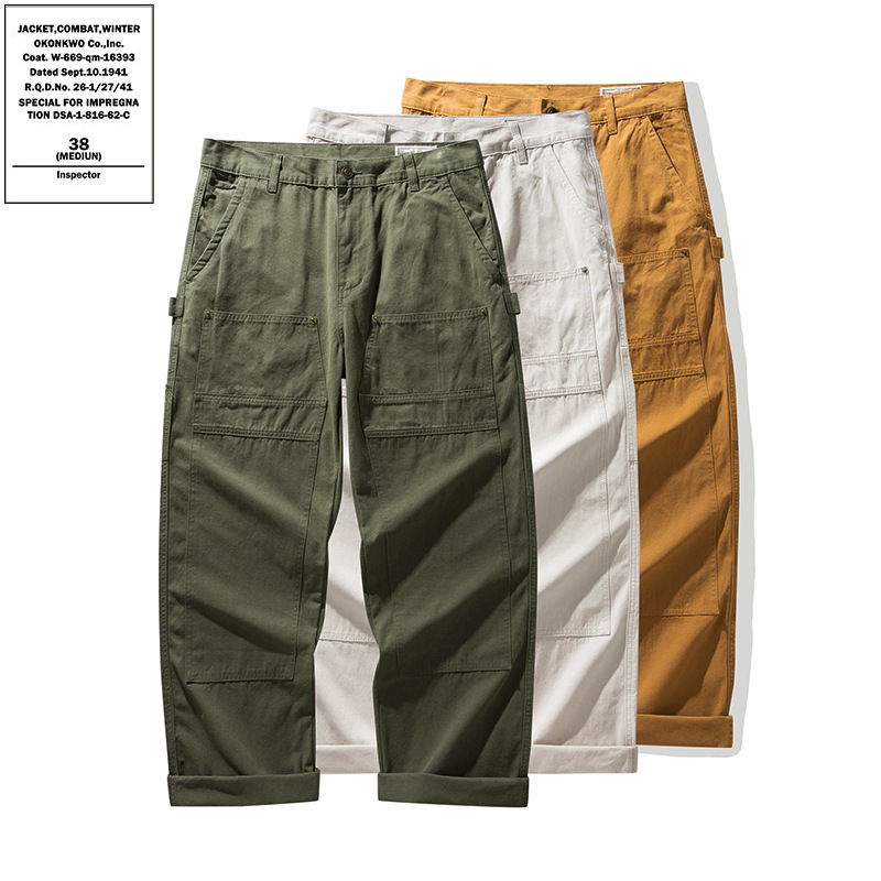 Okonkwo Canvas Railway Worker Pants Multi-Pocket Cargo Pants Unisex Off-White Climbing Outdoor Work Pants