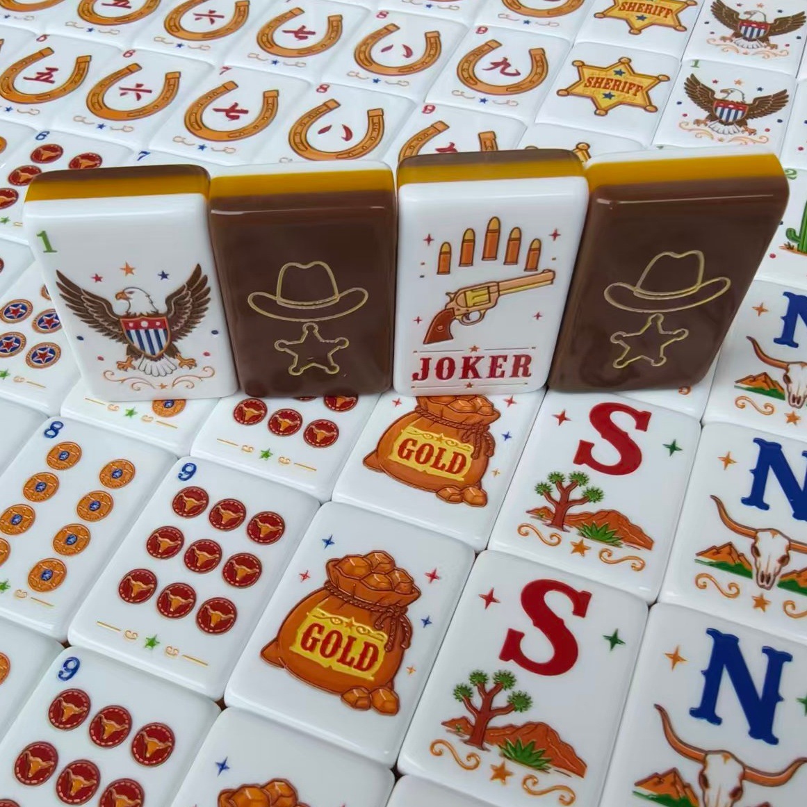 New Western Cowboy-themed American Mahjong Set, a popular cross-border product for the holidays, and a high-end brown mahjong set
