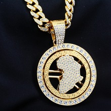 欧美饰品时尚非洲地图旋转吊坠单坠潮牌百搭个性风满钻项链批发