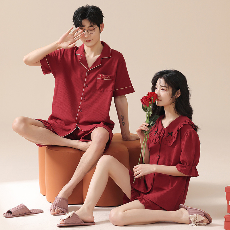 Tilay Dream Spring and Autumn New Waffle Cotton Newlywed Loving Couples Honeymoon Outer Wear Comfortable Short Sleeve Home Pajamas Tilay Dream Spring and Autumn New Waffle Cotton Newlywed Loving Couples Honeymoon Outer Wear Comfortable Short Sleeve Home Pajamas
