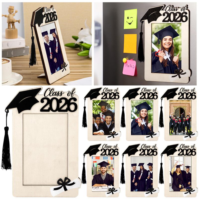Cross-Border 2026 Graduation Wooden Photo Frame Magnetic Decoration Display Stand Graduation Season Creative Gift Wooden Fridge Magnet Decoration
