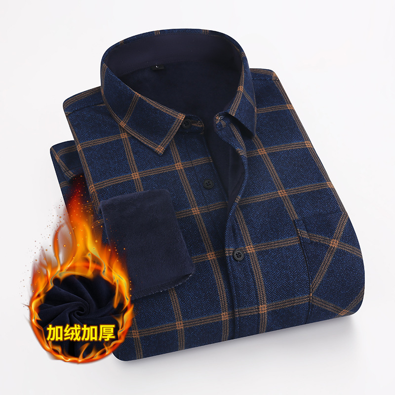 Otoño e Invierno nuevos hombres camisa de tela escocesa forrada de lana engrosada camisa caliente de los hombres de negocios casual ropa de abrigo rojo grande al por mayor