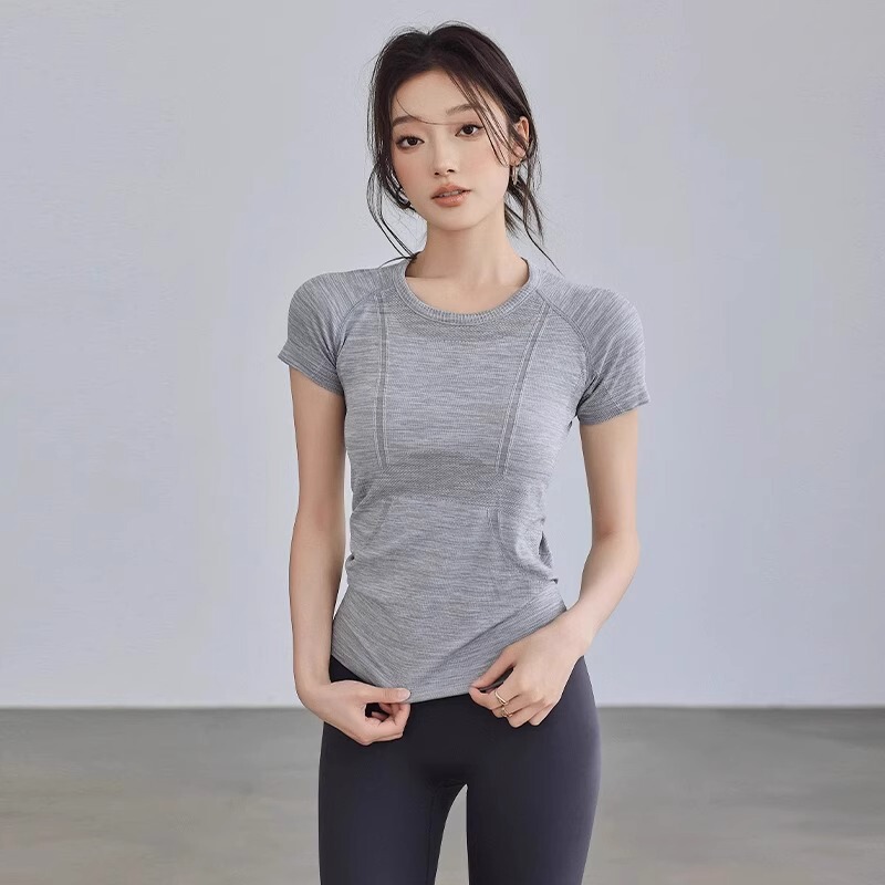 Summer Tight Slimming Yoga Clothes Short-sleeved Round Neck Quick-drying Breathable Running Sports T-shirt Stretch Pilates Top