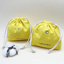创意印花黄色玩具礼品收纳棉布袋 水果盒子包装帆布袋 双拉绳布袋
