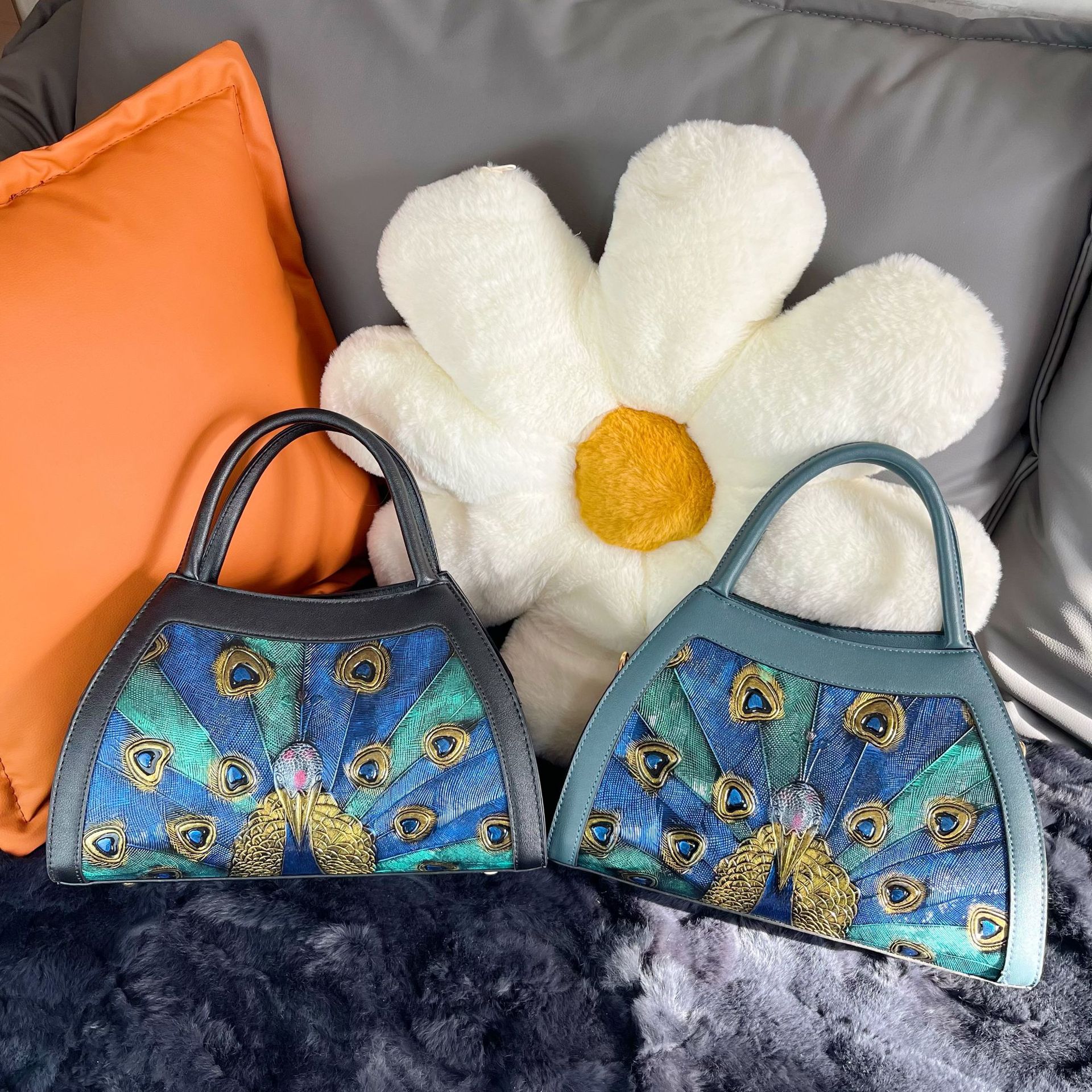 Bolsa de bolso elegante de lujo ligero 2023 nueva moda bolsa de cuero suave rosa patrón de Pavo Real Simple bolsa de mensajero del hombro