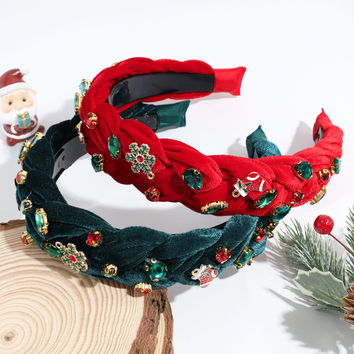 Weihnachts-Haarband mit breitem Rand, frittierter Teig, Zopf, Wasserbohrer, Weihnachtsbaum, Schneeflocke, leicht, luxuriös, vielseitiger Haarschmuck_voghion.com