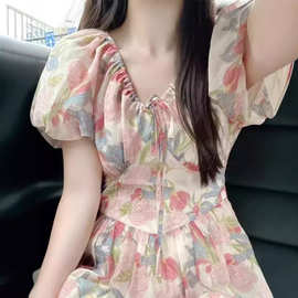 多巴胺茶歇法式桔梗穿搭气质粉色夏季新款衣服女装短袖连衣裙子女
