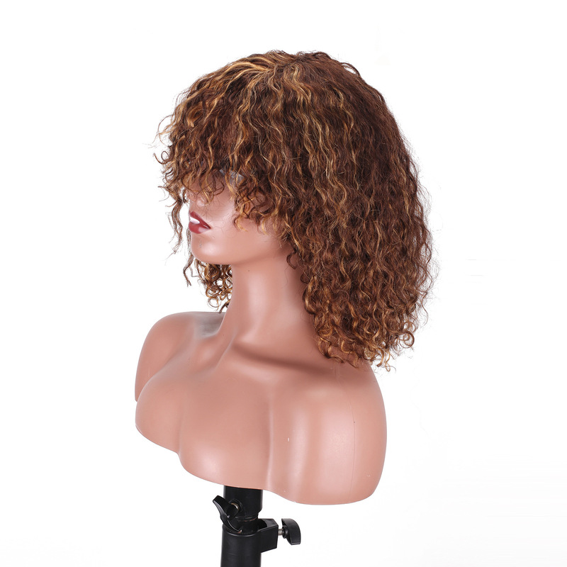 Mechanical No-Glue Headband Water Bangs Curly Hair Carly Short Curly Hair African Wig Wholesale Real Hair Strands Real Hair