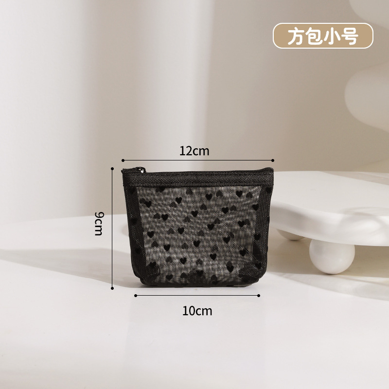 Bolsa de cosméticos de malla flocada, bolsa de maquillaje de lápiz labial portátil, bolsa de almacenamiento de viaje de gran capacidad, bolsa de lavado ampliada