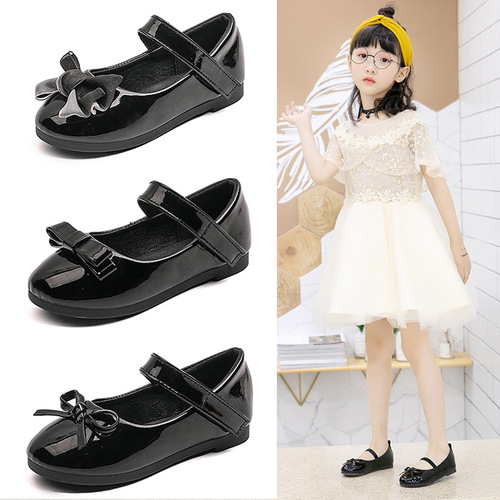 Children's Black Leather Performance Shoes, Red Single Shoes for Kindergarten, Performance Shoes, Princess Shoes for Primary School Students, Spring and Autumn Style