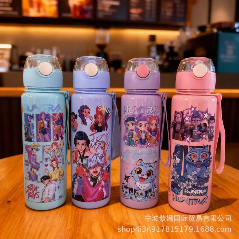 K-Pop Hunter Girl Group Cartoon Straw Cup Large Capacity Travel Portable High-Looking Cute Children's Plastic Water Cup K-Pop Hunter Girl Group Cartoon Straw Cup Large Capacity Travel Portable High-Looking Cute Children's Plastic Water Cup