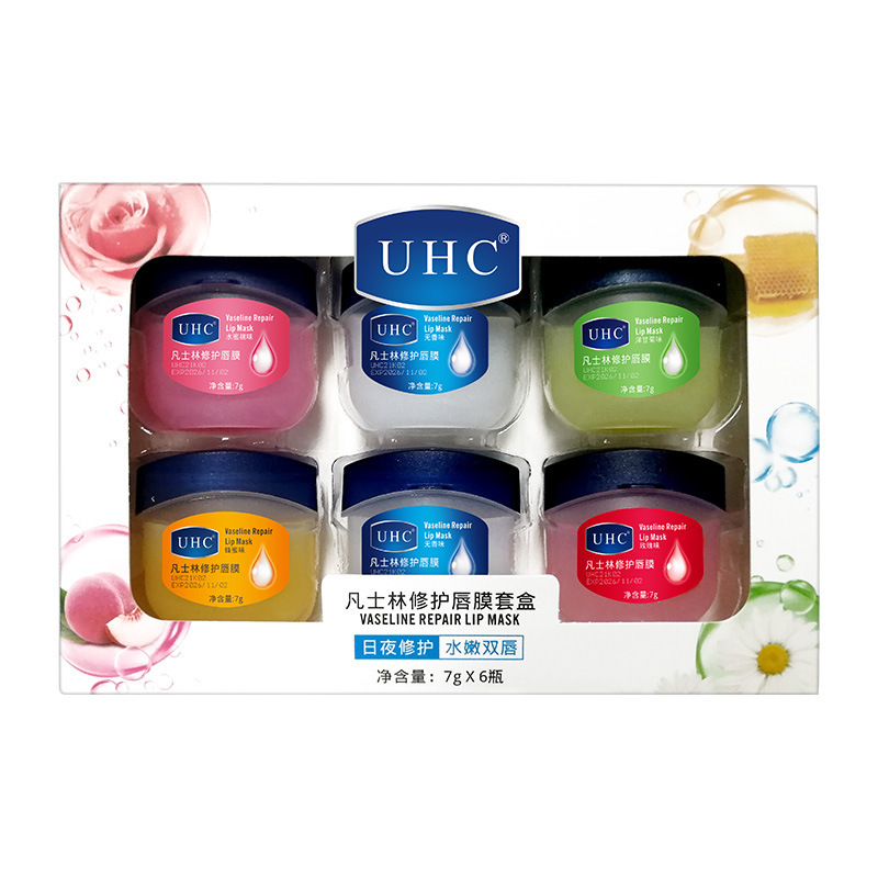 UHC Vaseline Lip Balm 6 Sets of Moisturizing and Moisturizing Lip Film for Men and Women Lip Care Anti-dry Lipstick