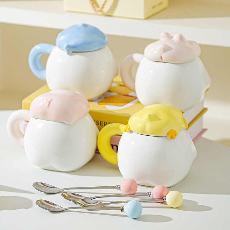 Creativo dibujado a mano de dibujos animados de animales tazas de cerámica red encantadora taza doméstica taza de agua potable de gran capacidad sensación de diseño