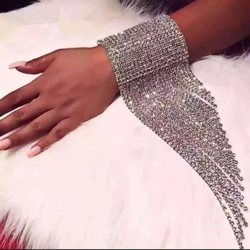 Exaggerated Multi-Row Rhinestone Tassel Bracelet, Fashionable Women's Nightclub Dance Party Shiny Crystal Direct from Manufacturer Chain