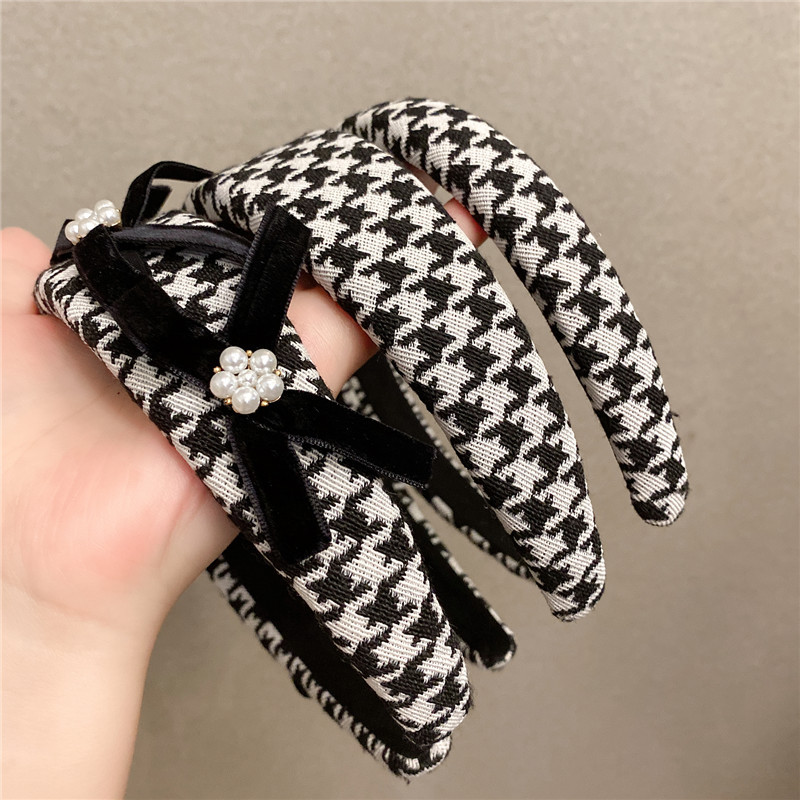 Korean Dongdaemun Same Product Houndstooth Simple Hairband Girly Temperamental Hairpin Ins Internet Celebrity Bow Headband display picture 1