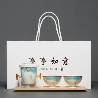 手绘荷花一壶二杯红茶泡茶具套装便携陶瓷茶壶泡茶器办公室礼品