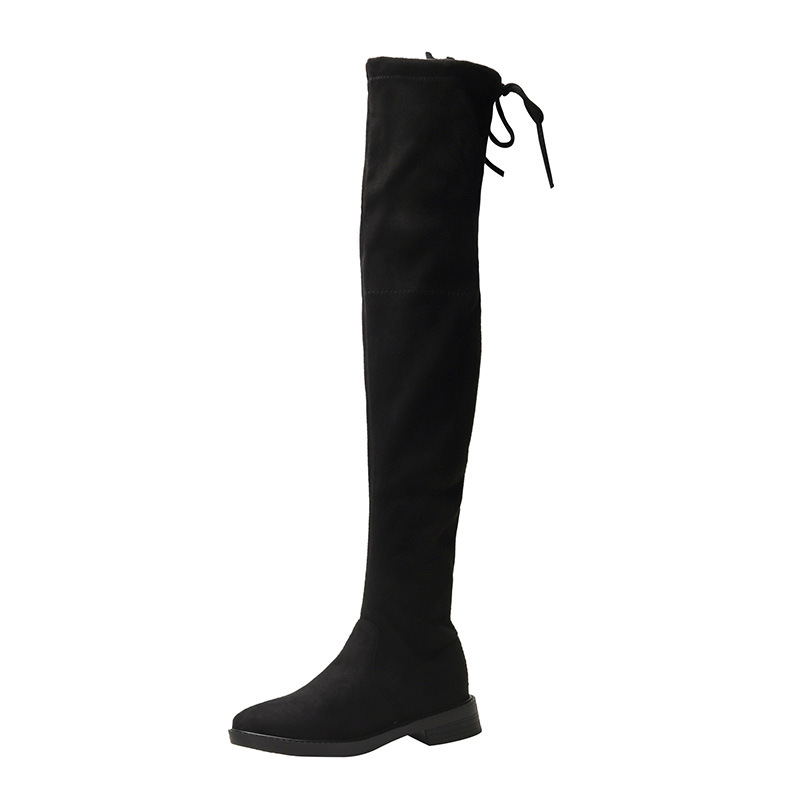 Botas sobre la rodilla para mujer 2020 Otoño e invierno nuevas botas largas forradas de vellón planas elásticas de tacón grueso botas altas delgadas image 6