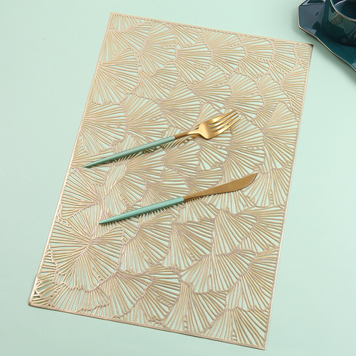 Tableware Mat with Ginkgo Leaf Pattern, Simple and Modern, Home Use, PVC Insulating Mat, Factory Direct Supply, Square, Western Dinner Cup Mat, Wholesale