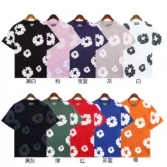 Oversized Denim Tears Bubble Donut & Cotton Blossom Graphic Short-Sleeve Tee for Men and Women – American Streetwear Style