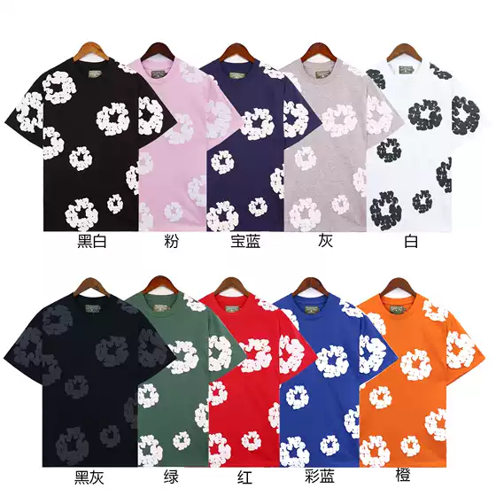 Oversized Denim Tears Bubble Donut & Cotton Blossom Graphic Short-Sleeve Tee for Men and Women – American Streetwear Style