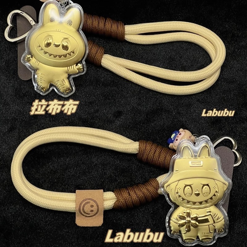 水贝足金999手机链绳拉布布卡通 Labubu送朋友装饰包包钥匙扣饰品|undefined