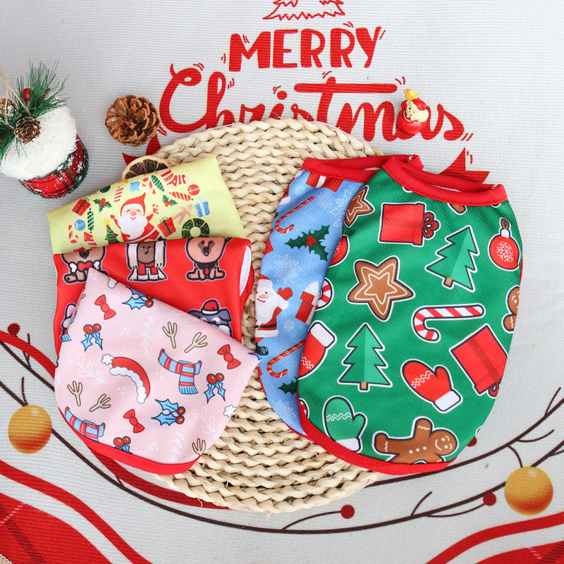 Spot New Product Christmas Limited Edition Cat and Dog Clothes Vest Pet Teddy Bichon Small Size Dogs Short Non-Stick Hair