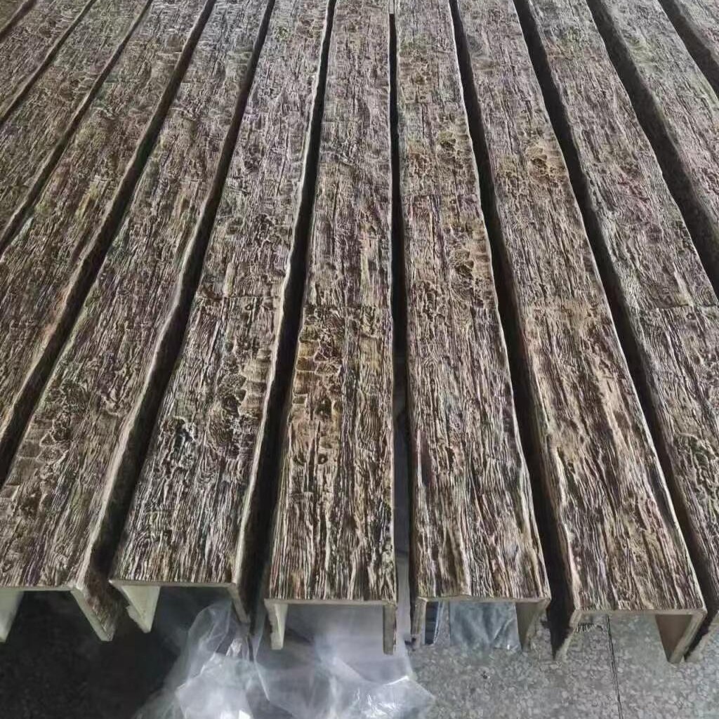 Personalizada placa de madera PU imitación viga de madera decoración viga de olmo vieja viga de madera imitación viga de la casa viga de paquete columna hueca imitación madera antigua