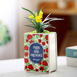 跨境陶瓷白色书本花瓶花插摆件创意青花瓷书形装饰餐