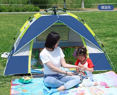 Folding Windproof Portable Camping | Avtomobil dam çadırları - 3-4-person-tent-205195130cm-silver-coated-navy-blue0095-multiple-people