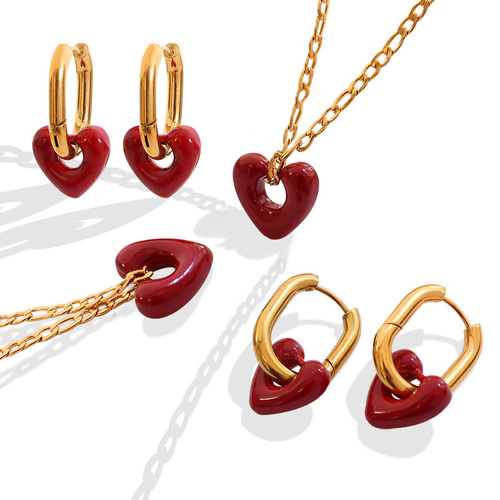 Korean style sweet and cool style niche design temperament versatile hollow love necklace beautiful and elegant earrings jewelry set