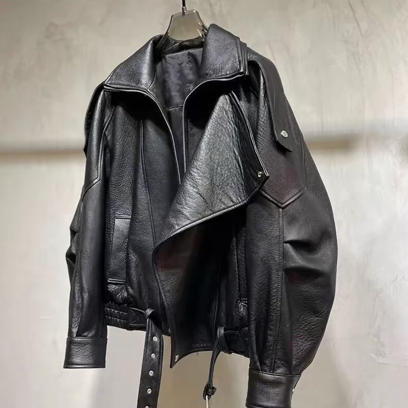 Cotton Thickened Imported Lamb Leather Jacket Women's New Leather Motorcycle Jacket